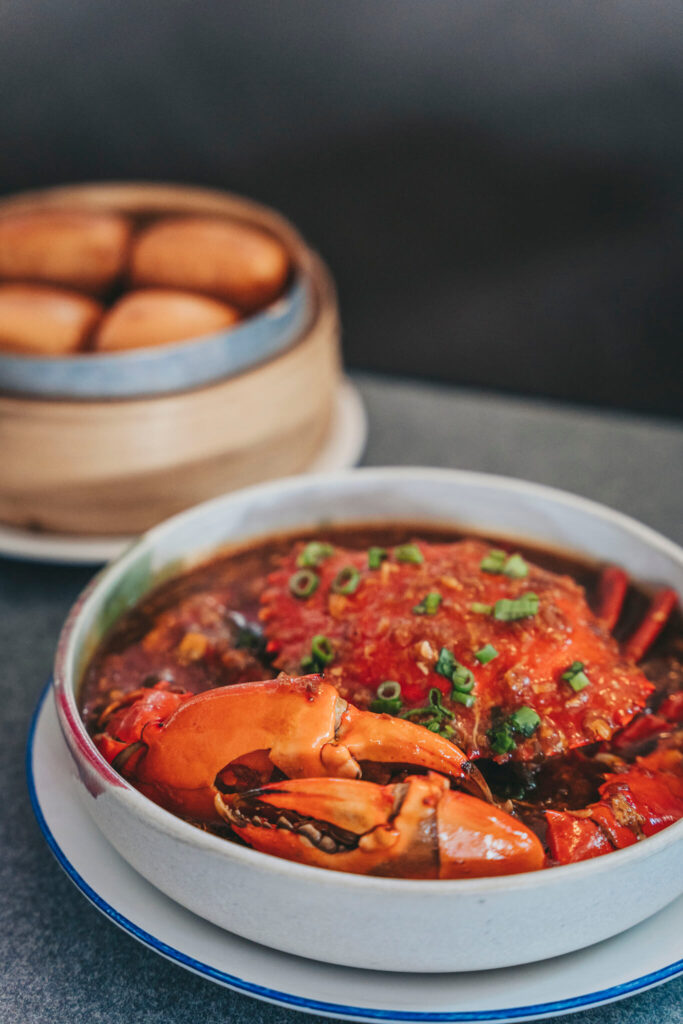 Chili crab with mantou at Jibby Chow